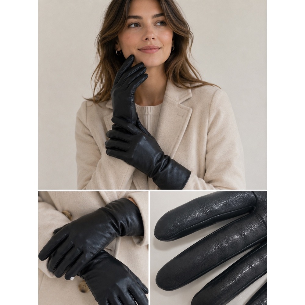 Vintage Lord & Taylor Womens Black Driving Leather Gloves Cashmere Size 7.5